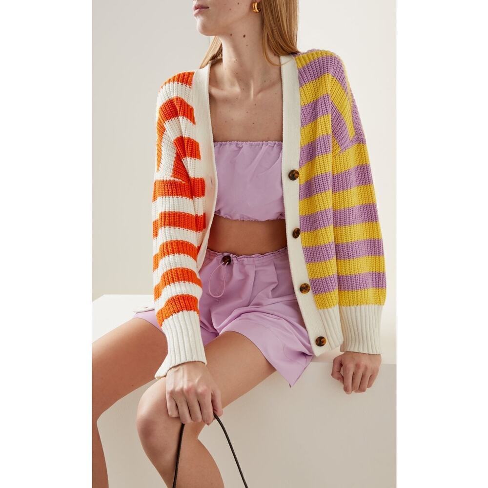 Staud Essex Colorblock Striped Cardigan Cabana Stripe Size XS Button Up - Picture 6 of 11